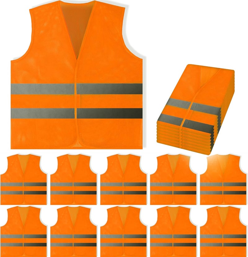 PeerBasics Safety Vests 12 Pack - Orange Reflective High Visibility, Hi Vis Silver Strip, Men Women, Work, Cycling, Runner, Surveyor, Volunteer, Crossing Guard, Road, Construction, Neon - Image 1